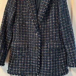 Ann Taylor Navy, Black, and White Tweed Blazer